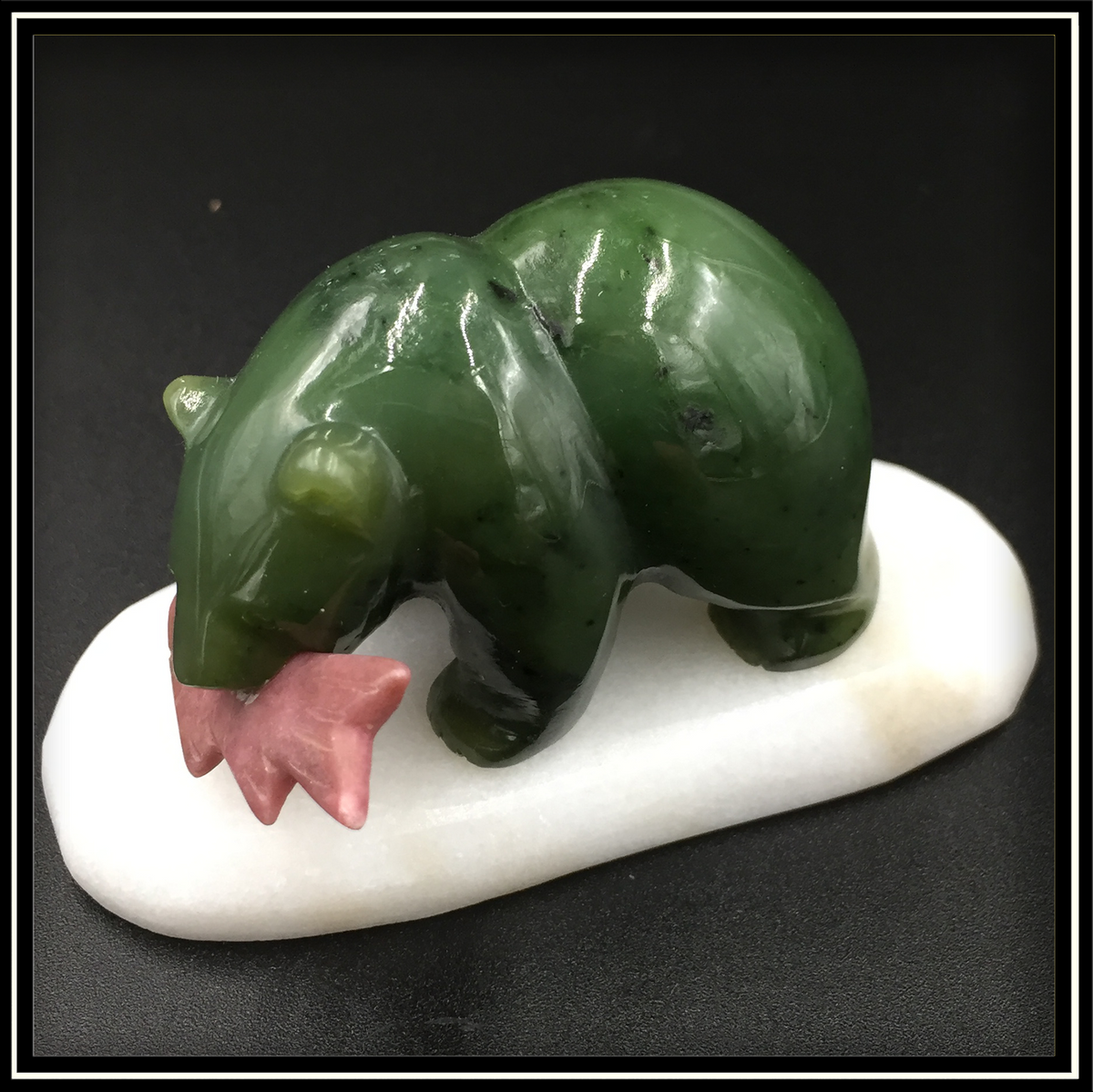 Hand Carved Dark Green Jade buy Black Stone Alaska Black Bear